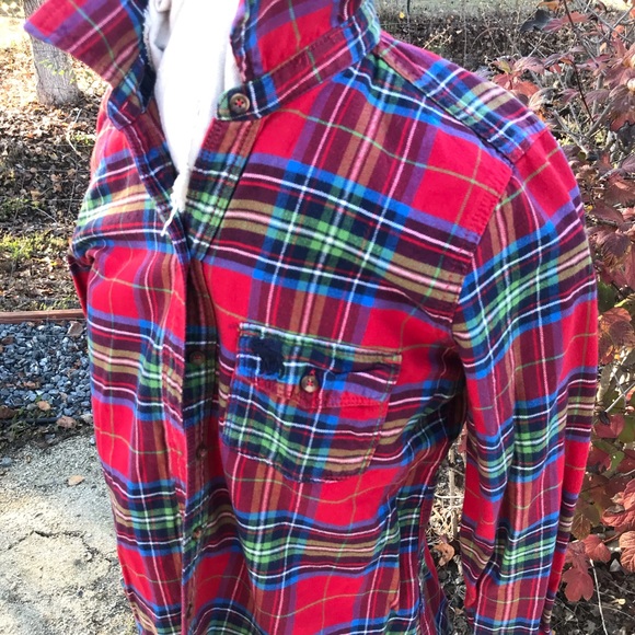 🍁Abercrombie&Fitch Red Plaid CottonFlannel Perfect Holiday Layering SzL Slimfit - Picture 1 of 11